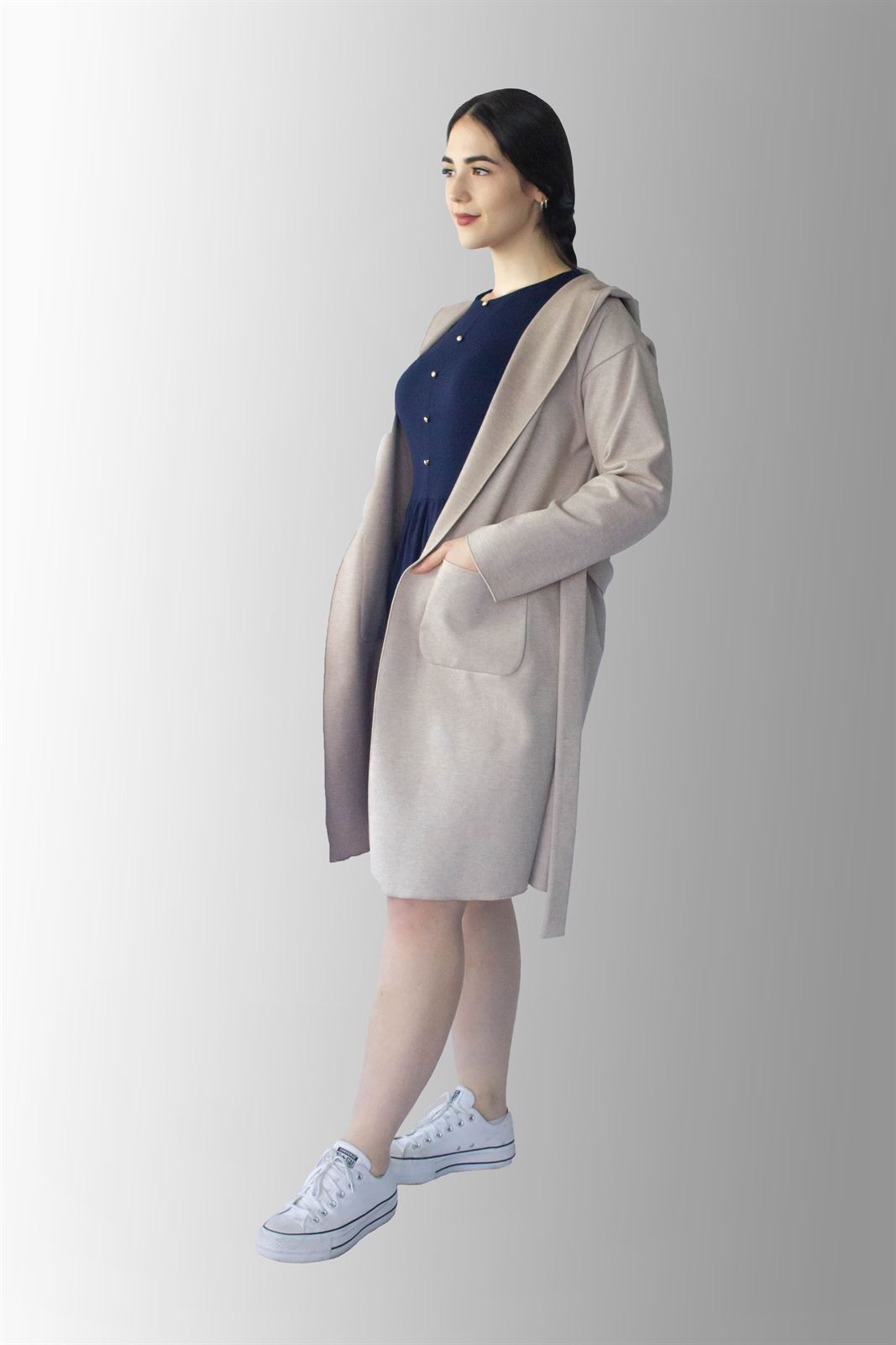 Abrigo Ámsterdam nena color caldero guardapolvos de punto lana elástico sin forrar estilo casual con capucha - Imagen 3