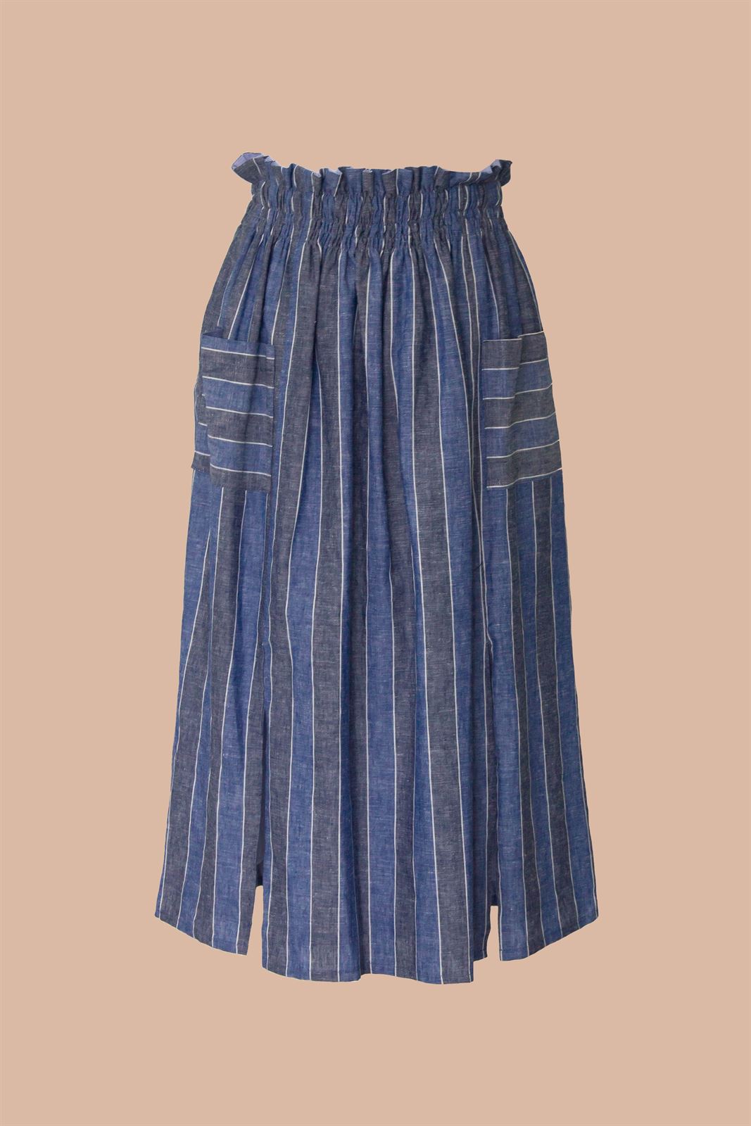Falda Margarita lino azul de rayas - Imagen 2