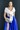 Vestido largo sin manga mod V-40 de shantung azul añil y plata - Imagen 2