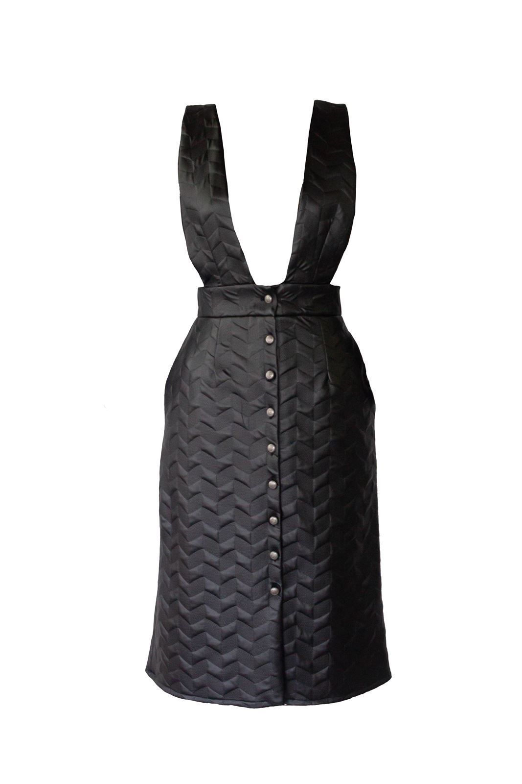 Vestido pichi polipiel reciclada negra con textura, abotonado en delantero - Imagen 4